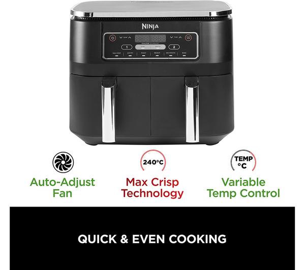 Ninja Foodi Dual Zone Air Fryer AF300UK – 7.6L, 6 Cooking Functions, Black