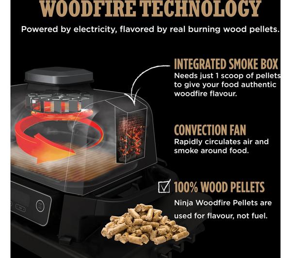 Ninja Woodfire Electric BBQ Grill & Smoker OG701UK – 3-in-1 Outdoor Grill, Smoker & Air Fryer