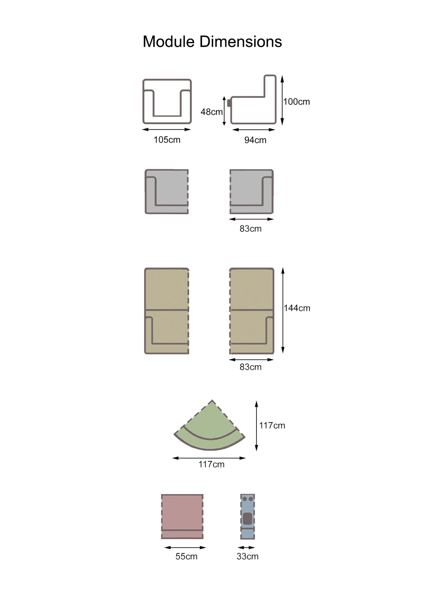 Infiniti Half Leather Modular Sofa - Taupe Grey