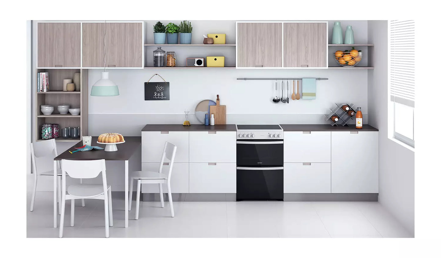 Indesit 60Cm Double Oven Electric Cooker In White - ID67V9KMWUK