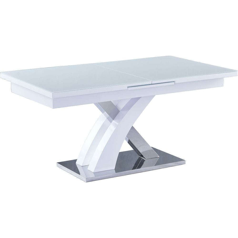 Essentials	Dining Tables 1.6 - 2m Gloss/Glass Top Extending Dining Table White/Chrome Base