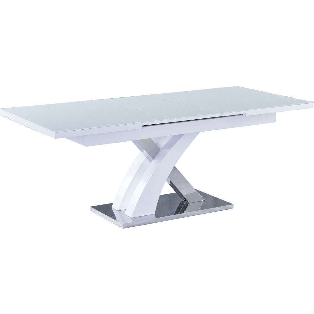 Essentials	Dining Tables 1.6 - 2m Gloss/Glass Top Extending Dining Table White/Chrome Base