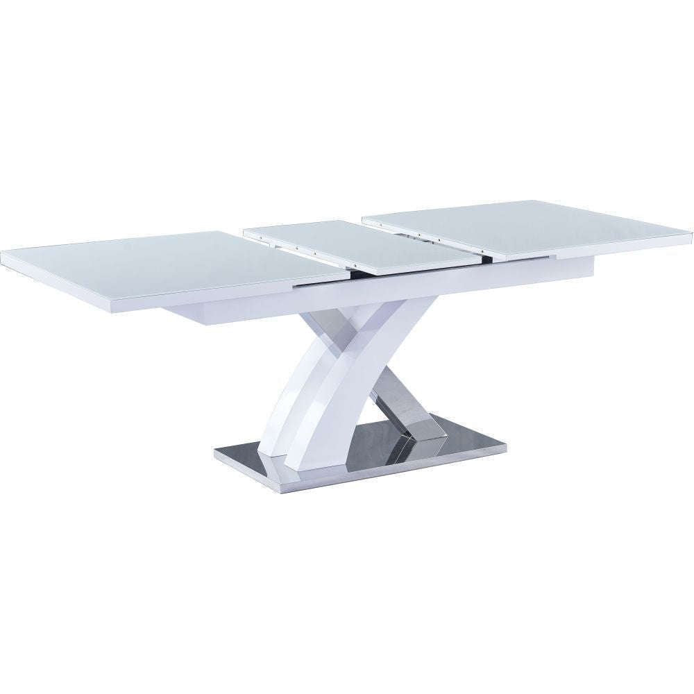 Essentials	Dining Tables 1.6 - 2m Gloss/Glass Top Extending Dining Table White/Chrome Base