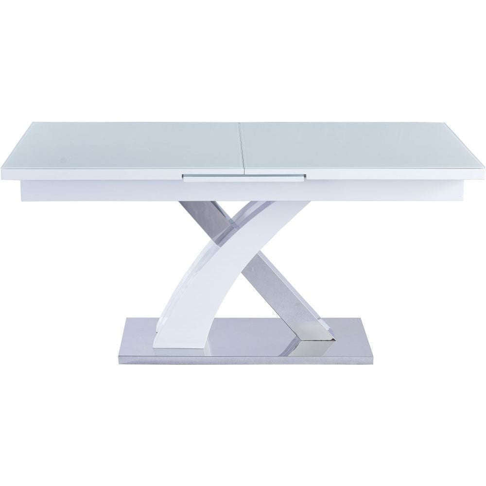 Essentials	Dining Tables 1.6 - 2m Gloss/Glass Top Extending Dining Table White/Chrome Base