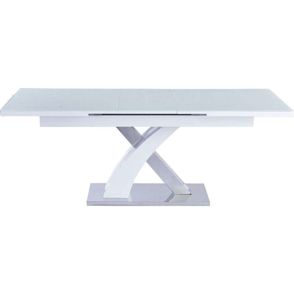 Essentials	Dining Tables 1.6 - 2m Gloss/Glass Top Extending Dining Table White/Chrome Base