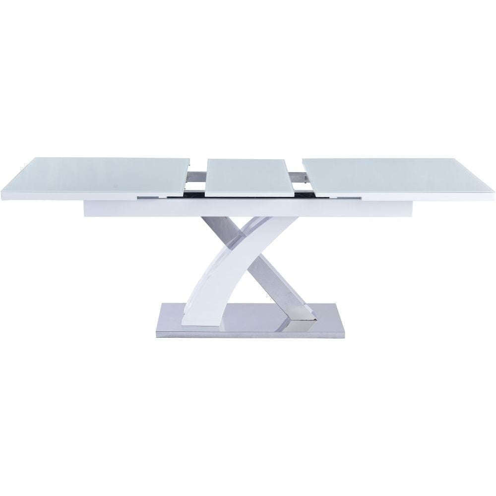 Essentials	Dining Tables 1.6 - 2m Gloss/Glass Top Extending Dining Table White/Chrome Base