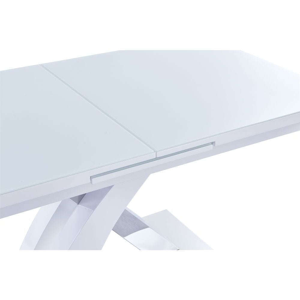 Essentials Dining Tables 1.6 - 2m Gloss/Glass Top Extending Dining Table White/Chrome Base