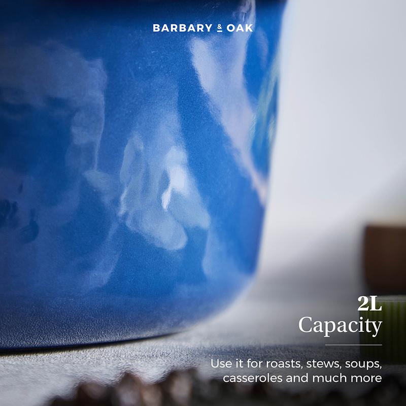 Barbary Oak Foundry 20cm Round Cast Iron Casserole Limoges Blue