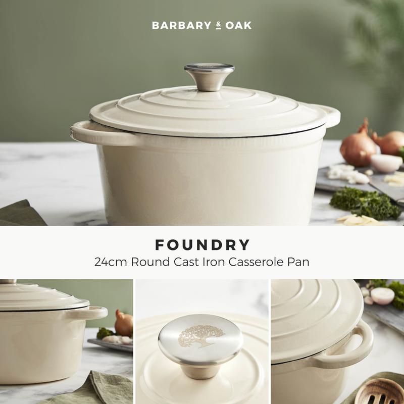 Barbary Oak Foundry 24cm Round Cast Iron Casserole Camembert Cream