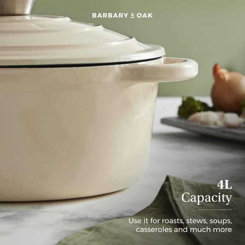 Barbary Oak Foundry 24cm Round Cast Iron Casserole Camembert Cream