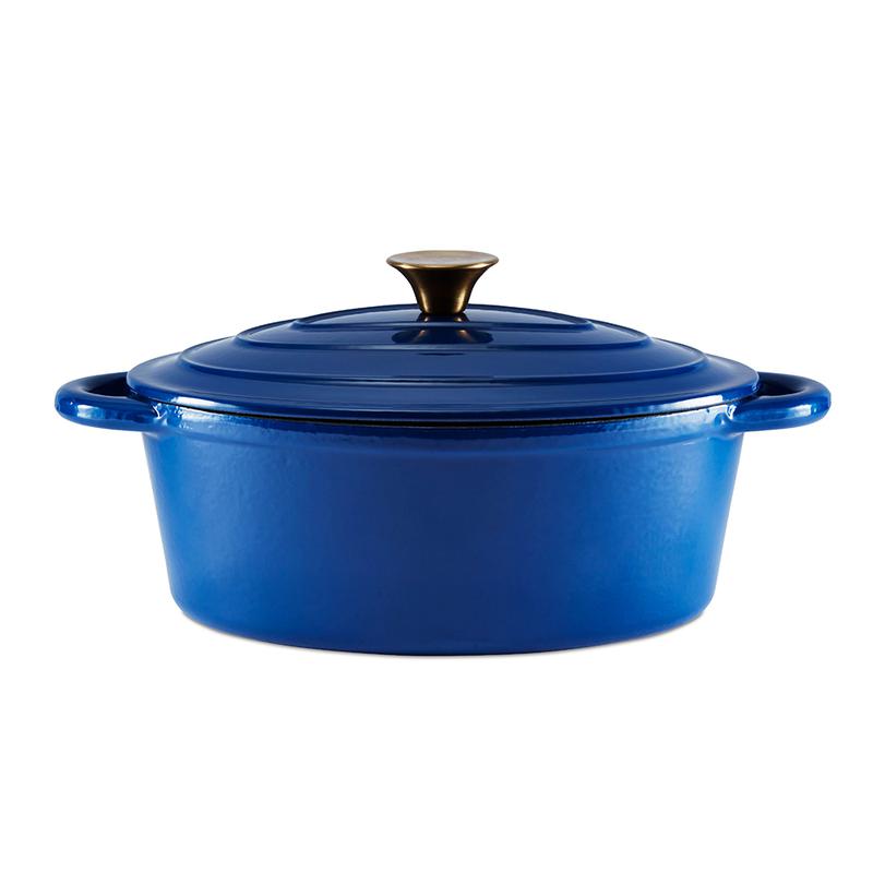 Barbary Oak Foundry 29cm Oval Cast Iron Casserole Limoges Blue