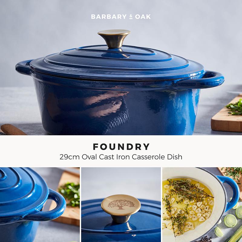 Barbary Oak Foundry 29cm Oval Cast Iron Casserole Limoges Blue