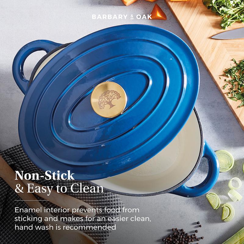 Barbary Oak Foundry 29cm Oval Cast Iron Casserole Limoges Blue