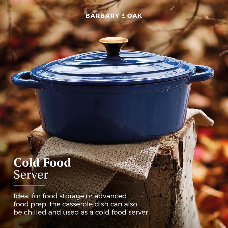 Barbary Oak Foundry 29cm Oval Cast Iron Casserole Limoges Blue