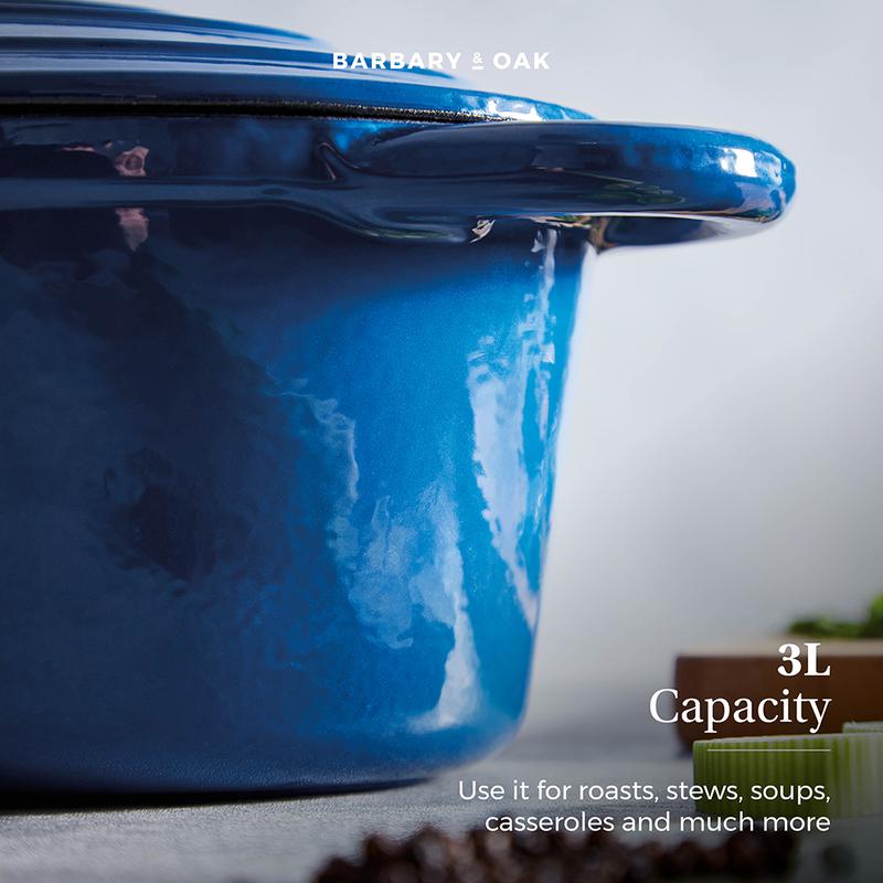 Barbary Oak Foundry 29cm Oval Cast Iron Casserole Limoges Blue