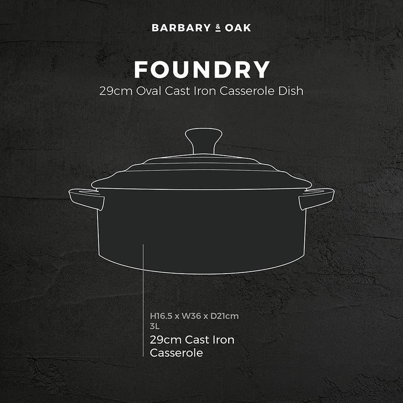 Barbary Oak Foundry 29cm Oval Cast Iron Casserole Limoges Blue