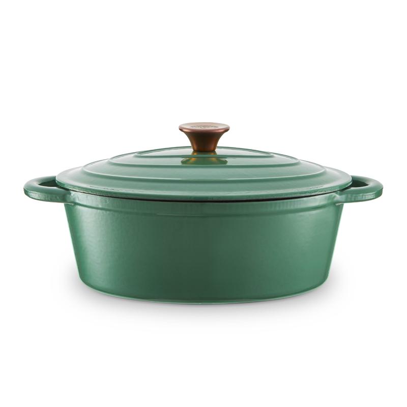 Barbary Oak Foundry 29cm Oval Cast Iron Casserole Limoges Blue