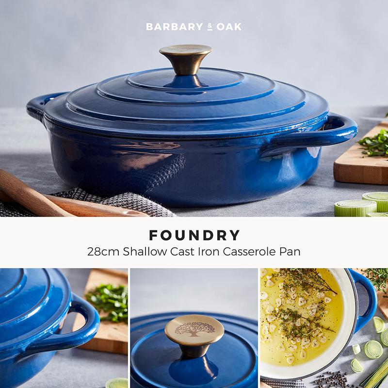 Barbary Oak Foundry 28cm Shallow Cast Iron Casserole Limoges