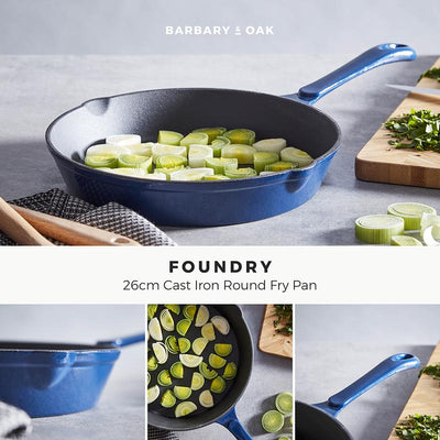 Barbary Oak 26cm Cast Iron Round Frying Pan