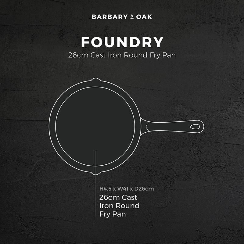 Barbary Oak 26cm Cast Iron Round Frying Pan