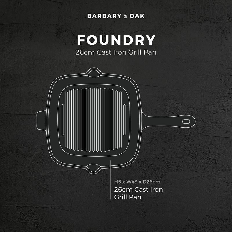 Barbary Oak 26cm Cast Iron Grill Pan