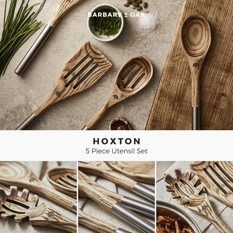 Hoxton 5 Piece Utensil Set with Holder Ash Wood