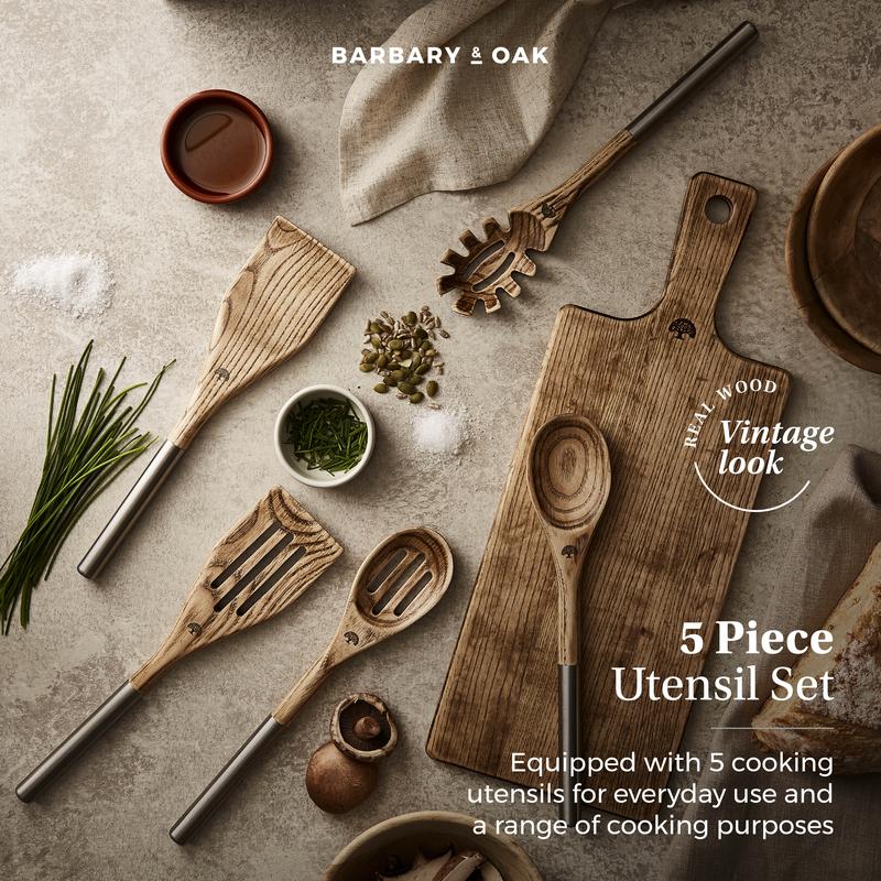 Hoxton 5 Piece Utensil Set with Holder Ash Wood