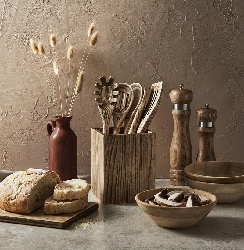 Hoxton 5 Piece Utensil Set with Holder Ash Wood