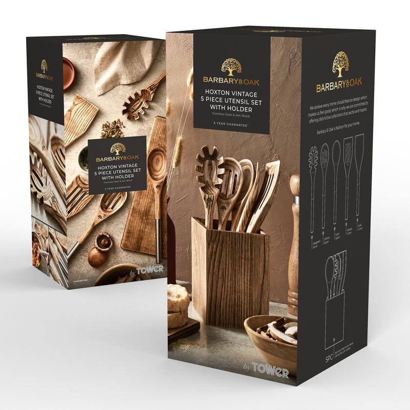 Hoxton 5 Piece Utensil Set with Holder Ash Wood