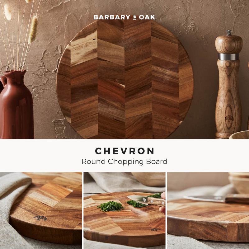Round Acacia Chevron Chopping Board