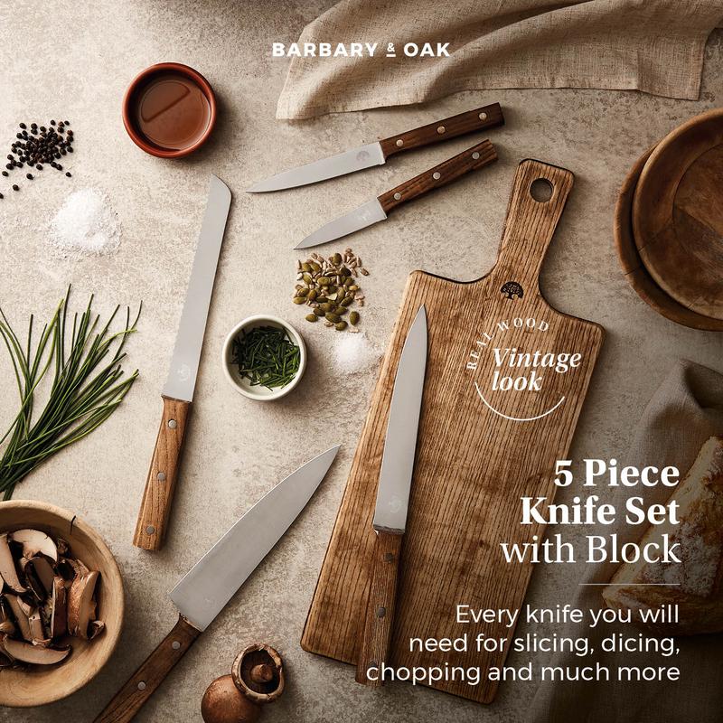 Hoxton Vintage 5 Piece Knife Set with Ash Wood Block