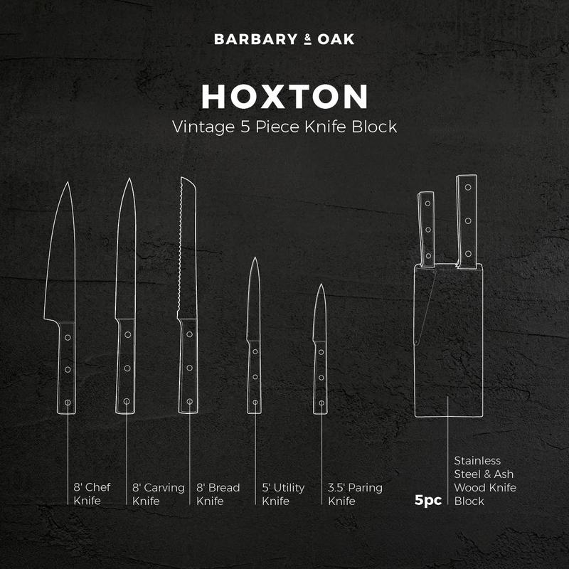 Hoxton Vintage 5 Piece Knife Set with Ash Wood Block