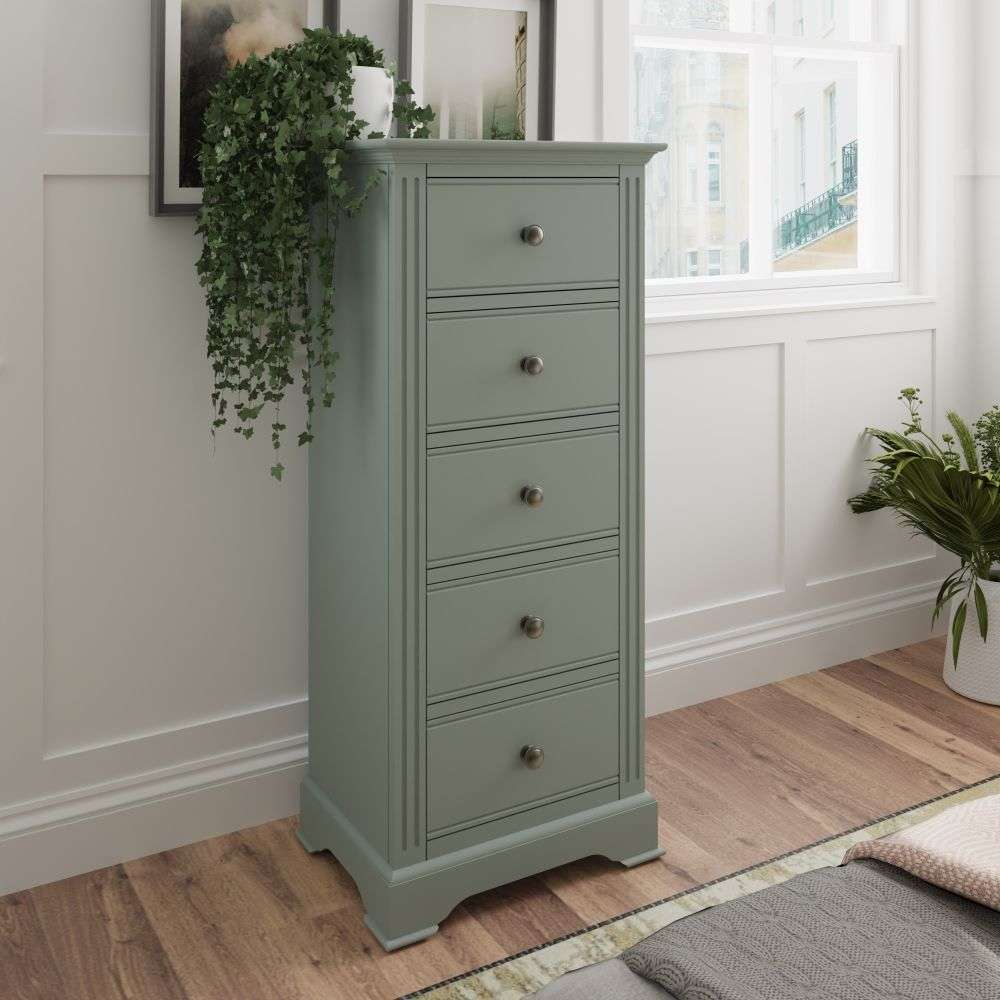 Essentials BP Bedroom - Cactus green 5 Drawer Narrow Chest