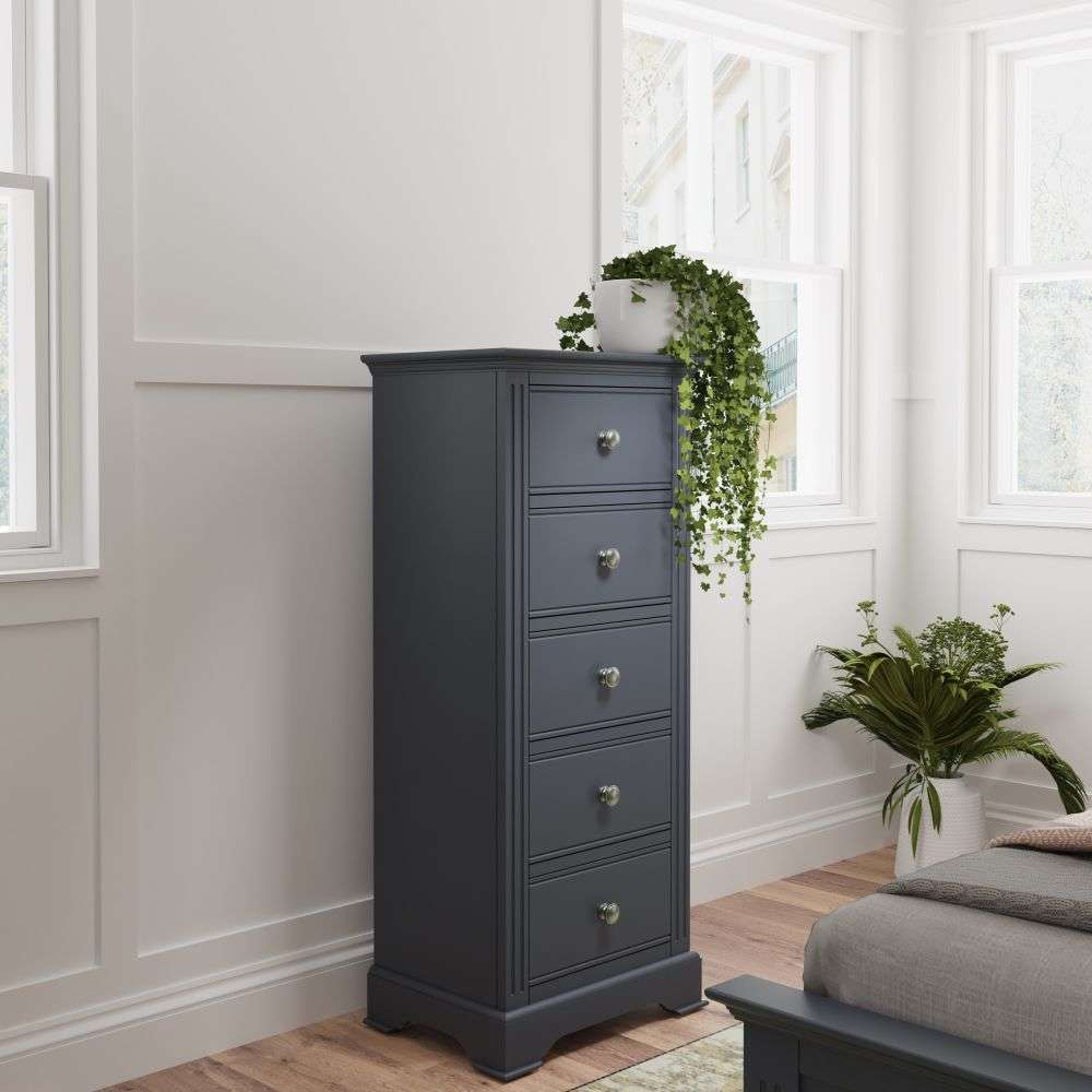 Essentials BP Bedroom - Midnight Grey 5 Drawer Narrow Chest