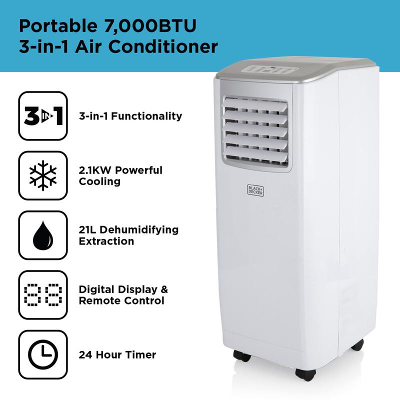 BLACK+DECKER Portable 7000 BTU 3-in-1 Air Conditioner White - BXAC40005GB