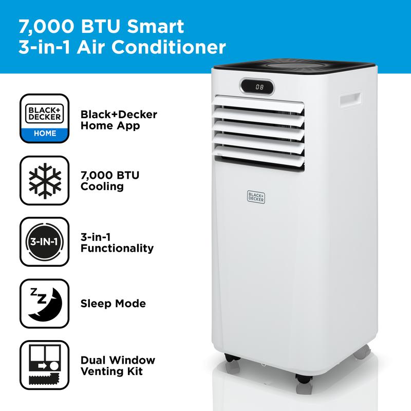 BLACK+DECKER Portable 7000 BTU 3-in-1 Smart Air Conditioner White - BXAC40024GB