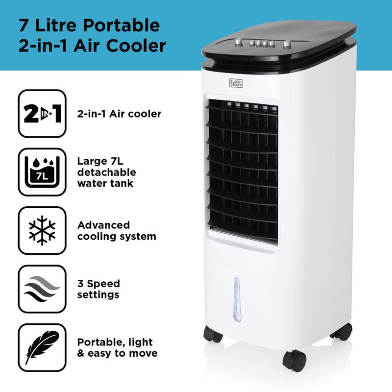 BLACK+DECKER 7 Litre Portable 2-in-1 Air Cooler White