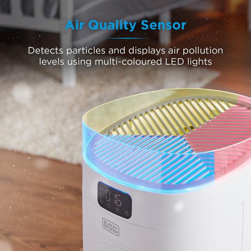 BLACK+DECKER Air Purifier with Air Quality Sensor and 8 Hour Timer White - BXAP62002GB