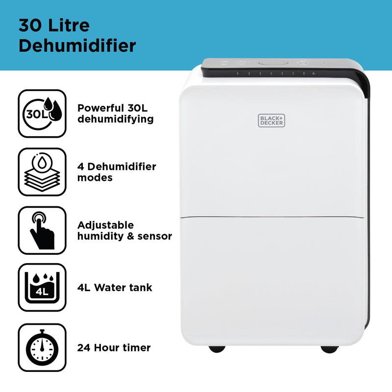 BLACK+DECKER 30 Litre Dehumidifier with 24 Hour Timer