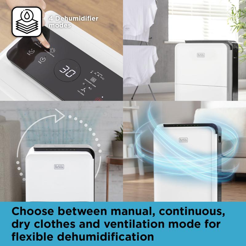 BLACK+DECKER 30 Litre Dehumidifier with 24 Hour Timer