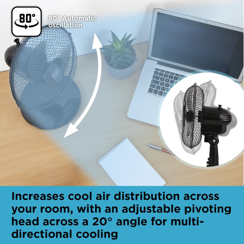 BLACK+DECKER 9 Inch Desk Fan with Long Life Motor Black