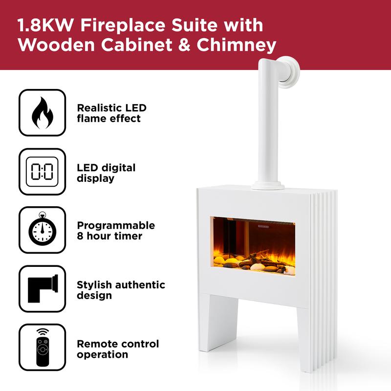 BLACK+DECKER 1.8KW Log Effect Fireplace with Chimney White - BXFH45006GB