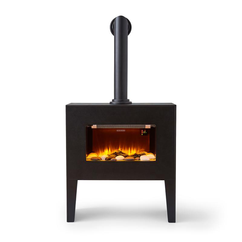 BLACK+DECKER 1.8KW Log Effect Fireplace with Chimney Black