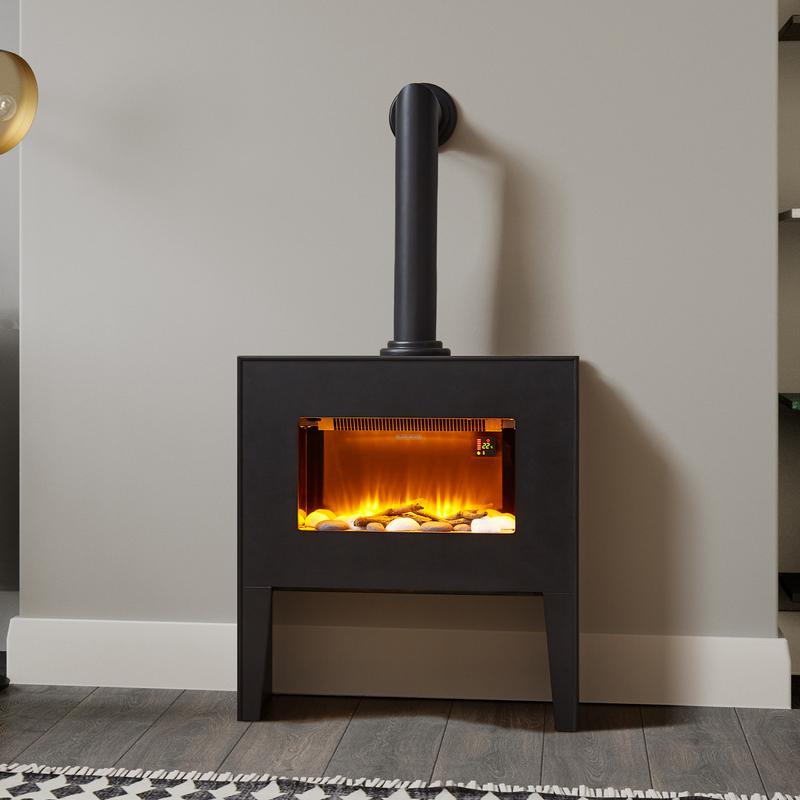 BLACK+DECKER 1.8KW Log Effect Fireplace with Chimney Black