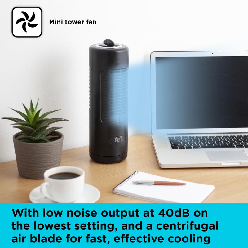 BLACK+DECKER 12 Inch Mini Capsule Tower Fan in Black