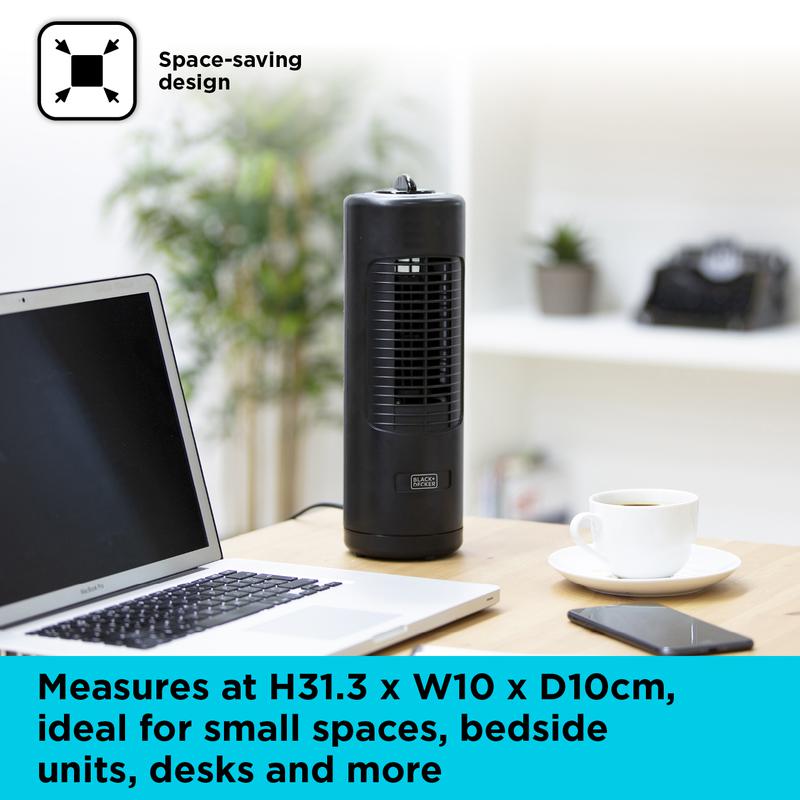 BLACK+DECKER 12 Inch Mini Capsule Tower Fan in Black