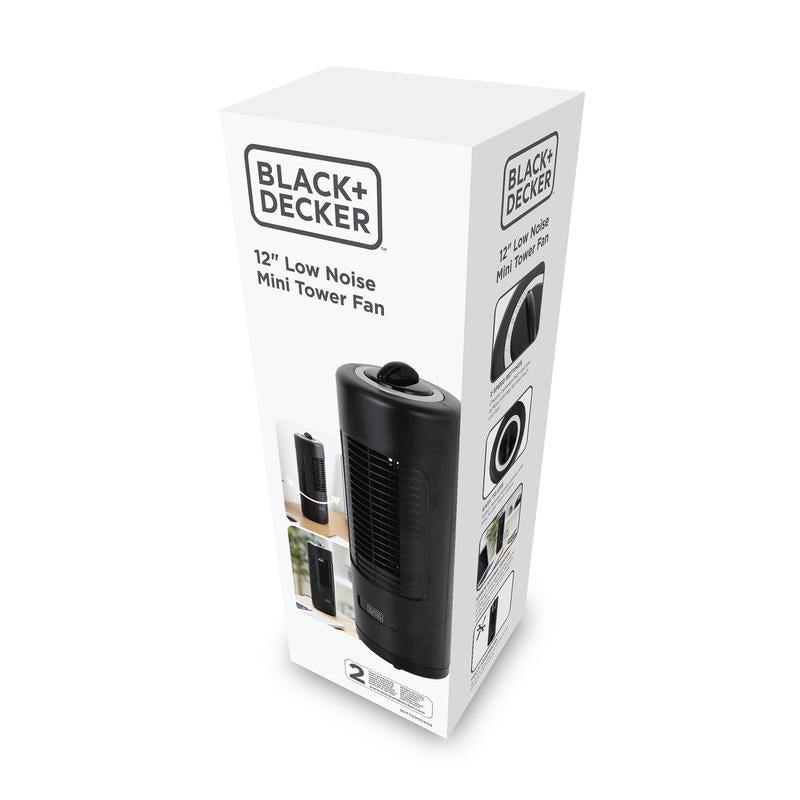 BLACK+DECKER 12 Inch Mini Capsule Tower Fan in Black
