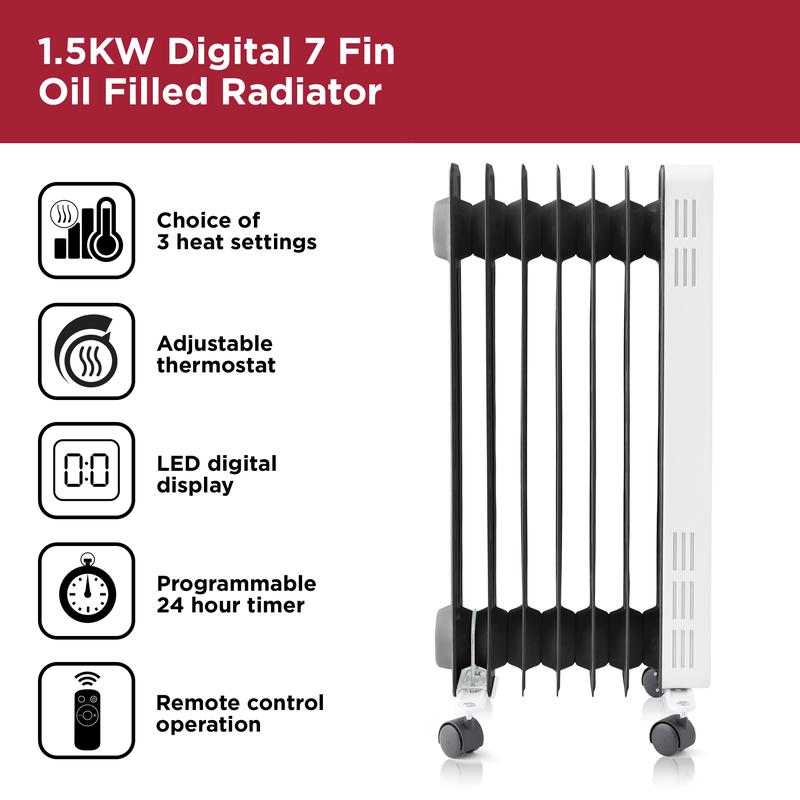 BLACK+DECKER 1.5KW Digital Oil Filled Radiator - BXRA43011GB