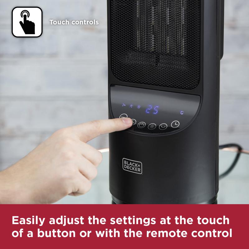 BLACK+DECKER 2KW Low Noise Ceramic Tower Heater with 12 Hour Timer Black