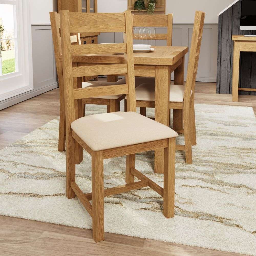 Essentials CO Dining & Occasional Ladder Back Chair- Fabric Medium Oak finish